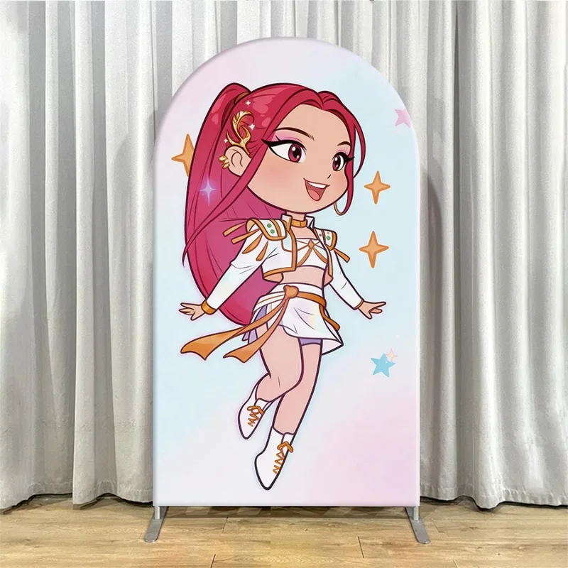 Non Elastic Kpop Demon Hunters Arch Backdrop Cover Single-layer Elegant 3-Piece Arch Backdrop for Parties Featuring Charming