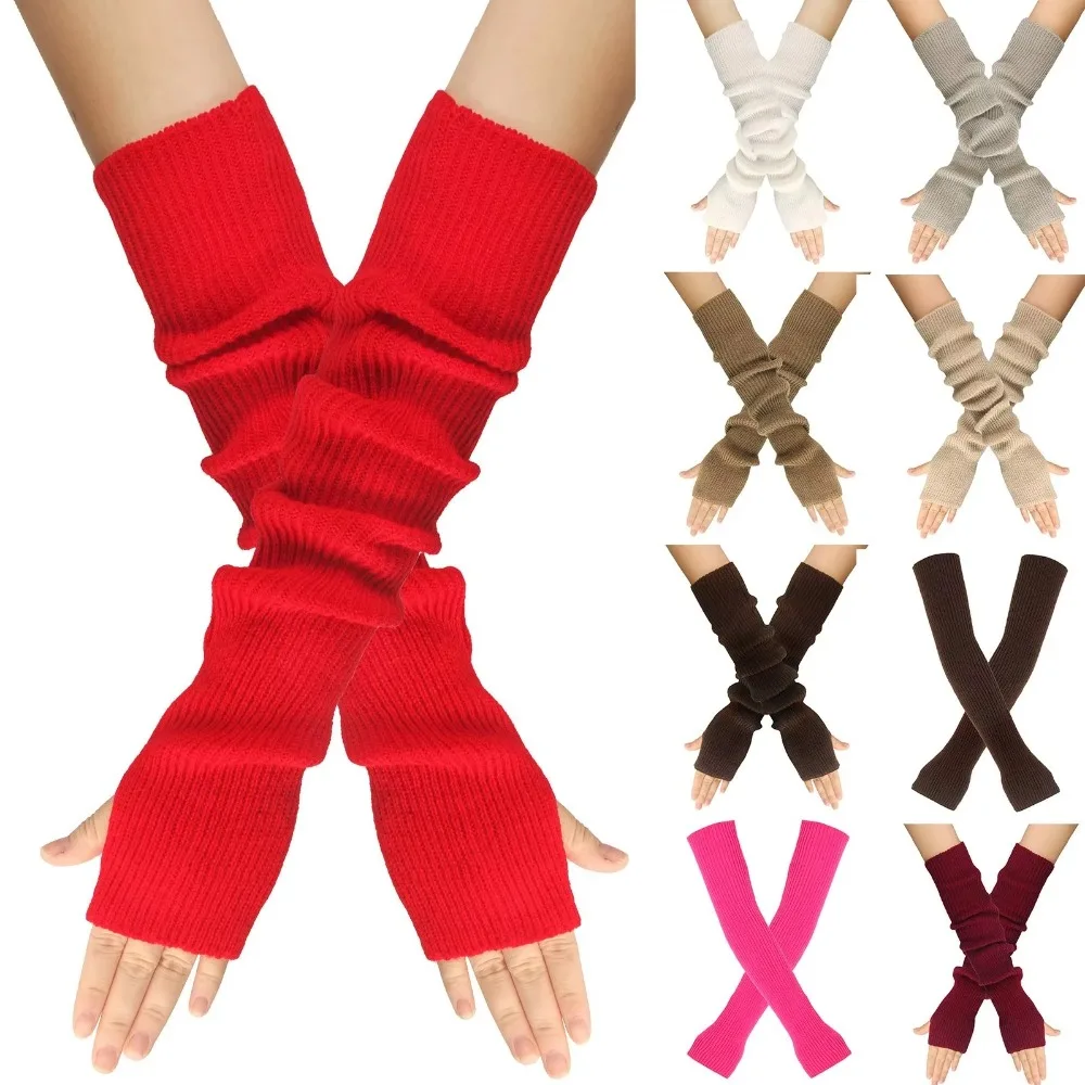 Durable Knitted Fingerless Gloves Soft Lolita Style Winter Arm Warmer Long Gothic Mittens