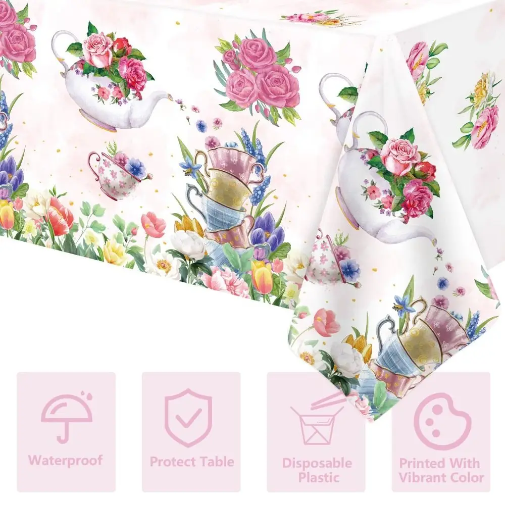 New Tea Party Decoration Floral Tablecloth Waterproof Rectangle Shape Table Cover DIY Reusable Table Mat Wedding Celebration