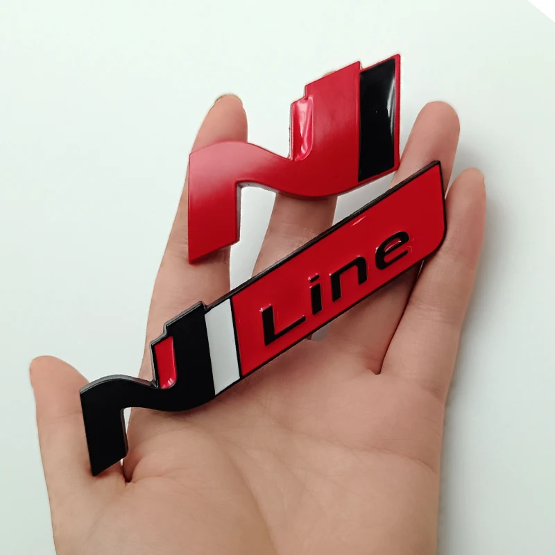 3d Metal Chrome Black Logo N Line Emblem Car Front Grill Badge For I20 I30 Kona Sonata Elantra Tucson N Line Sticker Accessories