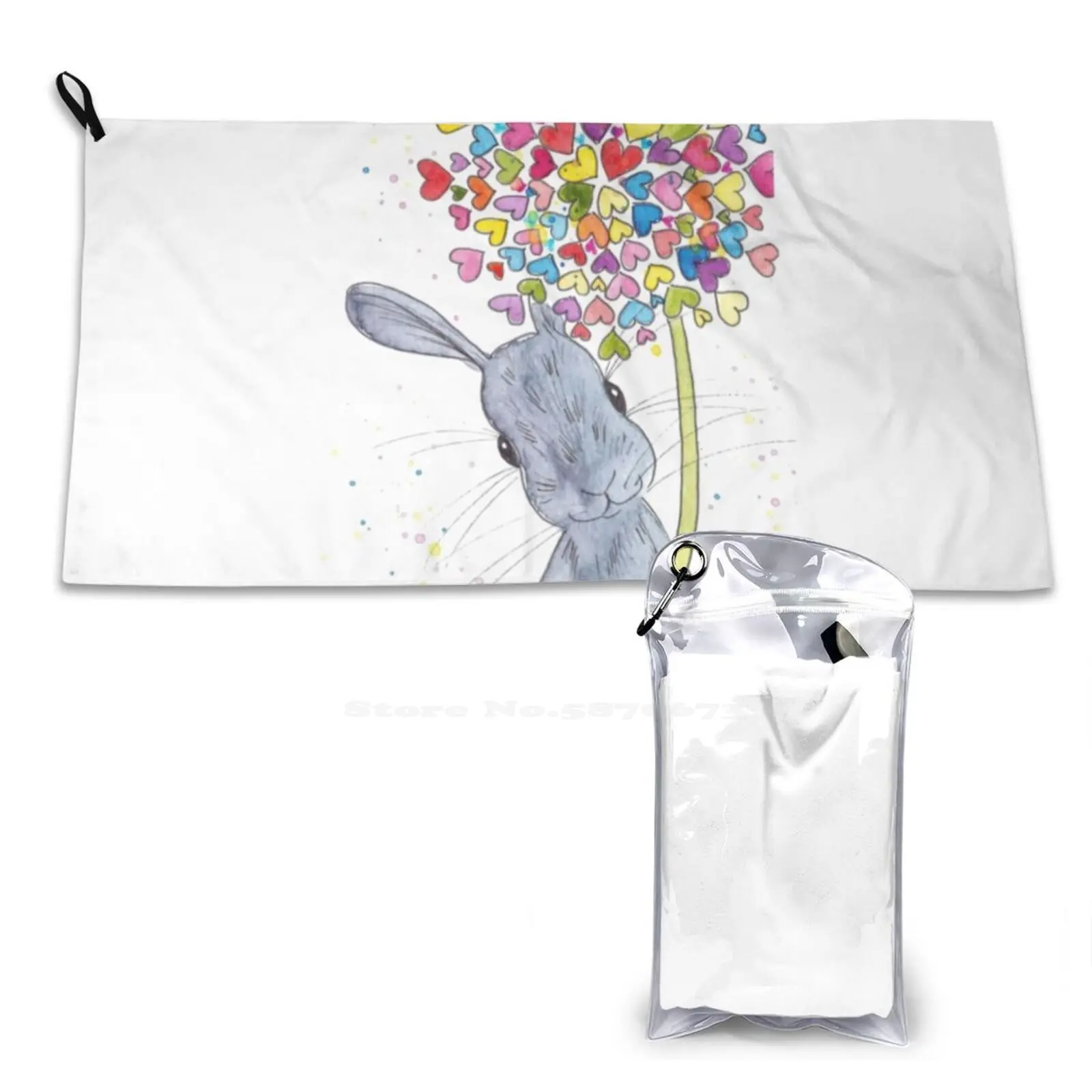 Grey Peppermint Bunny With Heart Dandelion Soft Towel Quick Dry Beach Towel Bunny Hare Cute Brown Peppermint Art Dandelion Grey