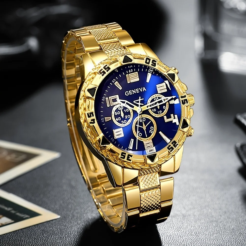 طقم ساعات كلاسيكية فاخرة للرجال، ساعات كوارتز دائرية بحزام من الفولاذ المقاوم للصدأ، أفضل هدية للعطلات. #2