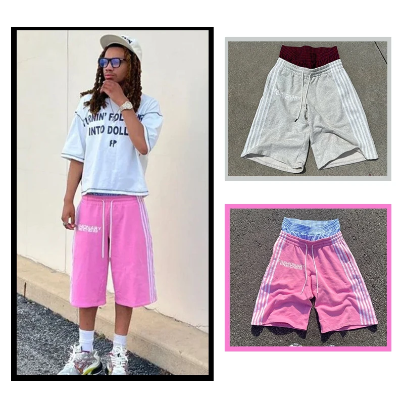 Hip-hop American style high street double waist stitching fashion streetwear Y2K grunge Harajuku retro letter print men's shorts