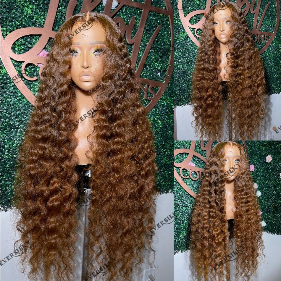 

Indian Caramel Brown Human Hair 250 Density 360 Lace Frontal Wig for Black Women Natural Hairline Deep Wave 5x5 Lace Closure Wig