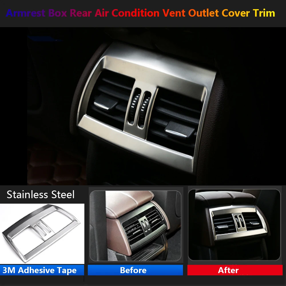 Car Armrest Box Rear Seat AC Air Condition Vent Outlet Cover Trim For BMW X5 F15 F85 X6 F16 F86 Stainless Steel Interior Sticker 3