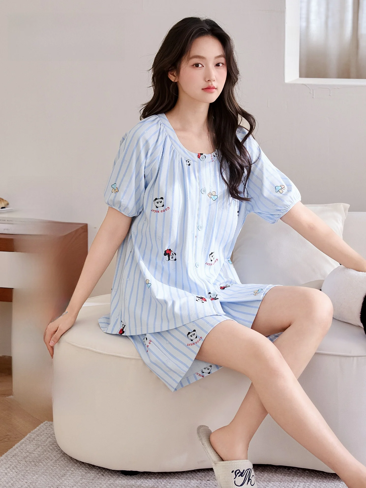 Ladies Cotton Sleepwear with Chest Pad Short Sleeve Shorts Home Clothes Set 2026 New Summer Ultra Soft Loose Fit Casual Style