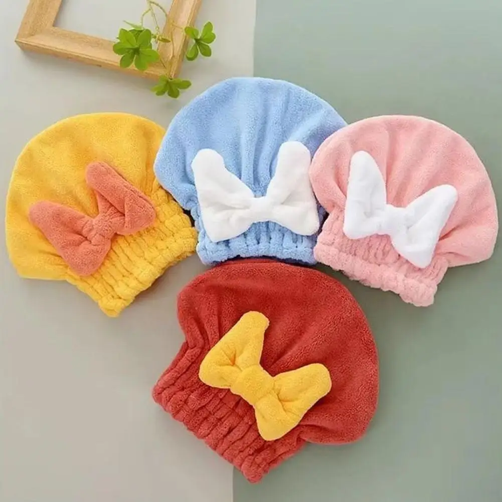 Microfiber Hair Drying Towels Head Wrap With Bow-Knot Shower Cap Cute Thickened Dry Hair Caps That Absorb Water And Dry Quickly