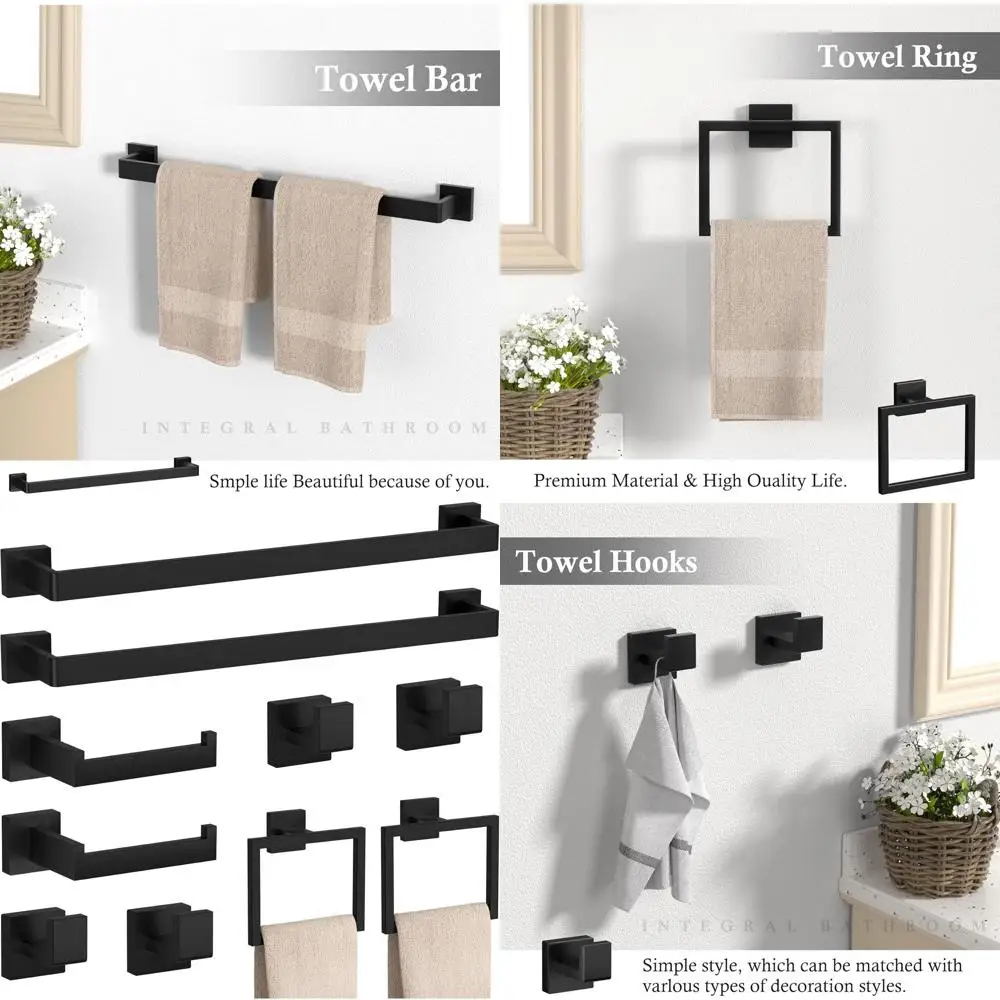 

10-Piece Black Bathroom Accessory Set, 23.6 Stainless Steel Towel Bar Set, Wall Mounted Towel Racks