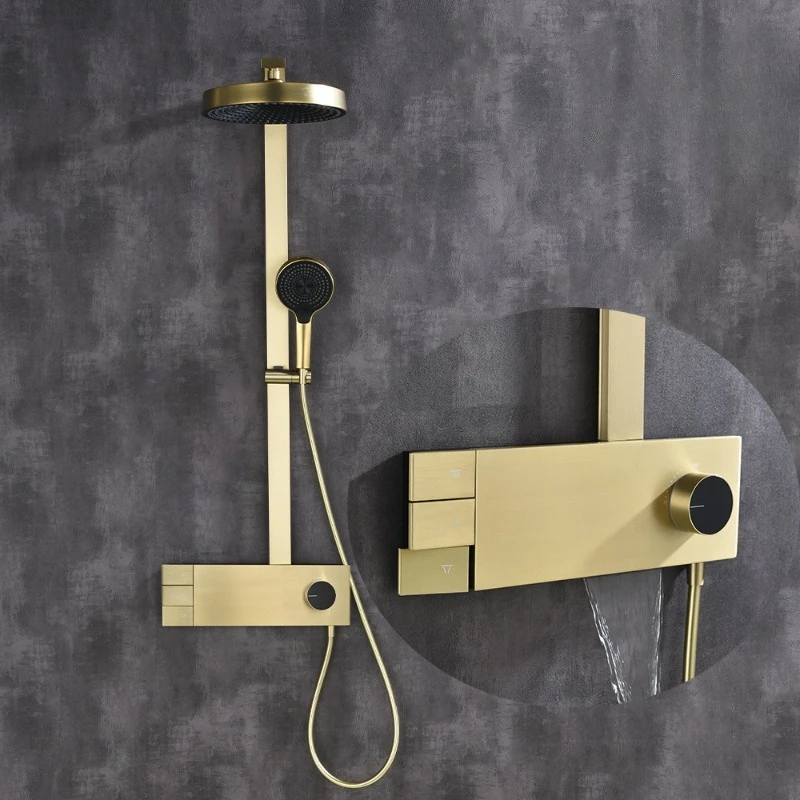 Full Copper Brushed Gun Gray Bathroom Shower Set Home Bathroom Pressurized Moving Shower Head Mixing Valve Tap