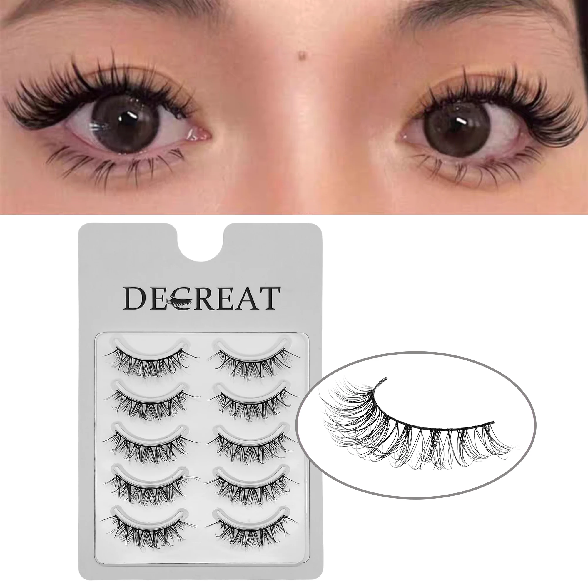 

5 Paar unsichtbare transparente falsche Wimpern im japanischen und koreanischen Stil, falsche Wimpern, die für asiatische Augen