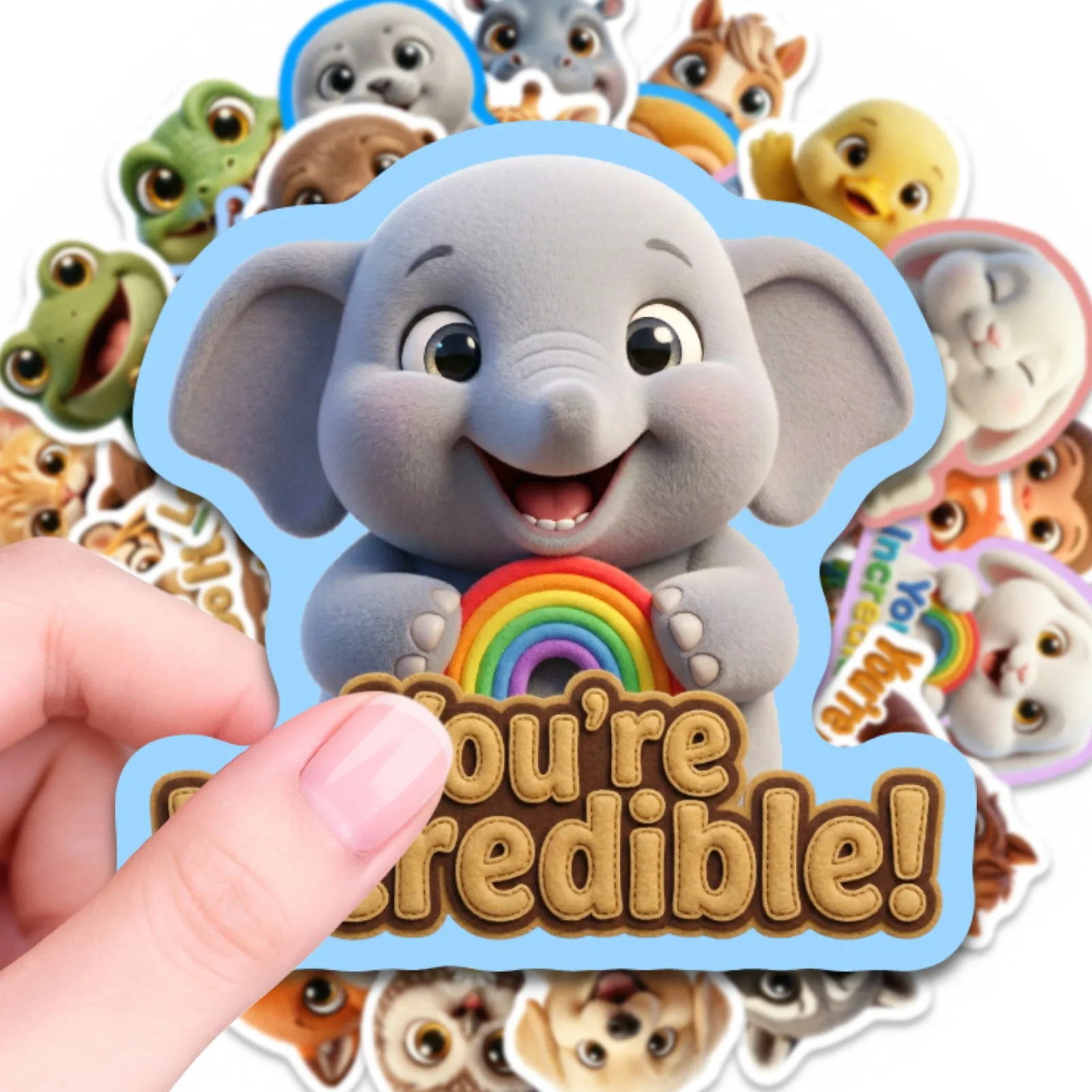 50 Pcs 3D Effect Cute Pet Positive Slogan Stickers, Waterproof for Cup Phone Skate Helmet Car File Folder Laptop Decor  Decals