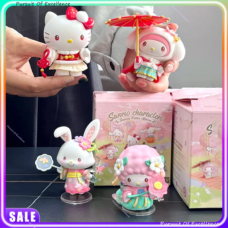 

ГОРЯЧАЯ ПРОДАЖА, серия китайской одежды Four Seasons, слепая коробка, милый мультфильм Kuromi Hello Kitty, изысканный орнамент, игрушка, подарок на праздник