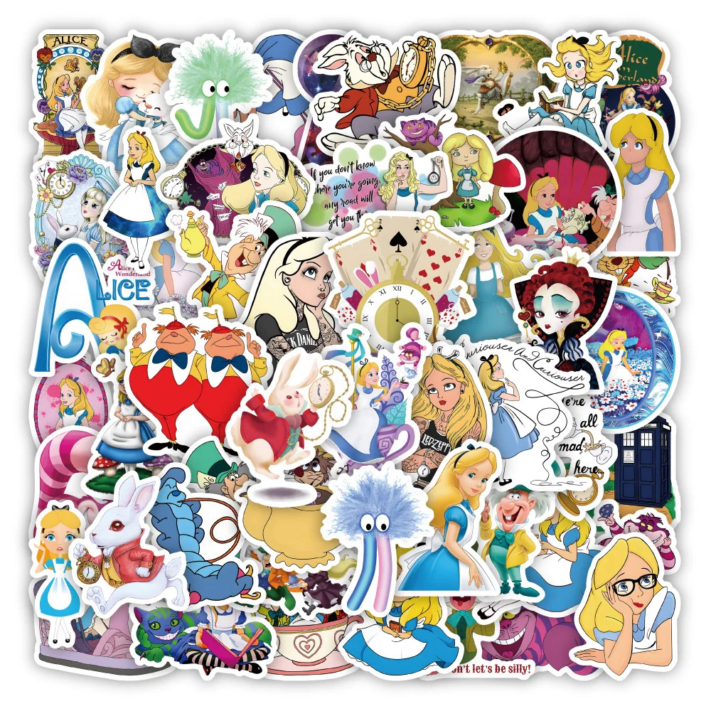 

10/30/50pcs Disney Movie Alice in Wonderland Stickers Cute Cartoon Graffiti Sticker Decals for Kids Toy Water Bottle Phone Case