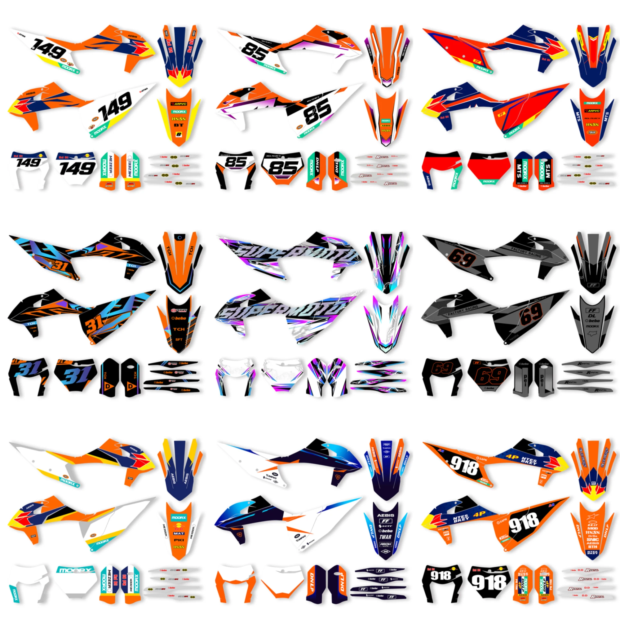 

PowerZone Custom Team Мотоцикл для KTM SX SXF MX 19-22 EXC XCW 20-23 125–500cc Графические фоны Наклейки Комплект наклеек