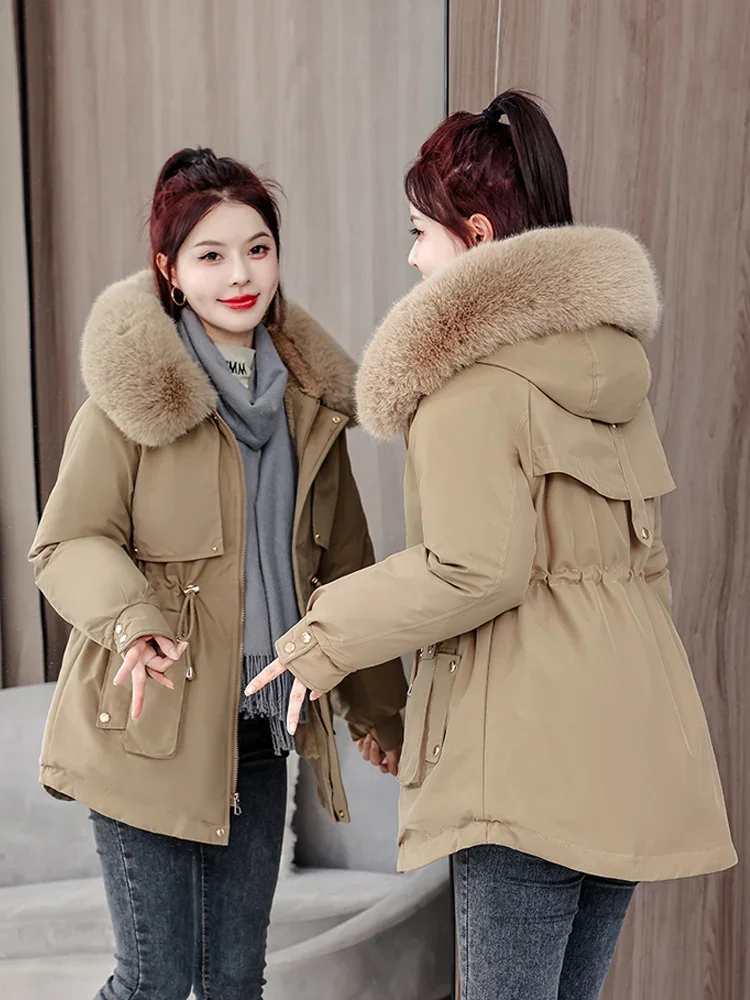 Vielleicht 2024 New Winter Puffer Jacket Women Fur Hooded Removable Liner Cotton Padded Coat Long Parkas Outwear Women Clothing