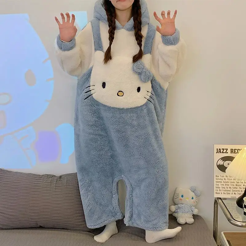 

Горячая утолщенная зимняя цельная одежда Sanrio для девочек с капюшоном Kawaii Hello Kitty Comic Go Out сохраняет тепло халат халат одежда для отдыха