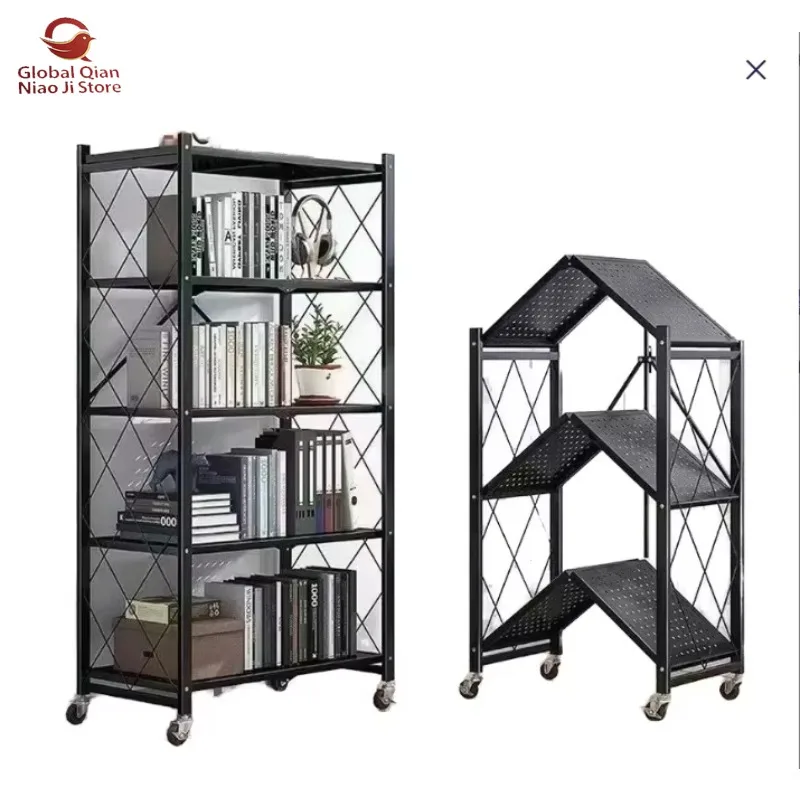 Foldable Five-Tier Metal Kitchen Storage Rack Shelves Efficient Space Utilization Tableware Holders for Household Organization