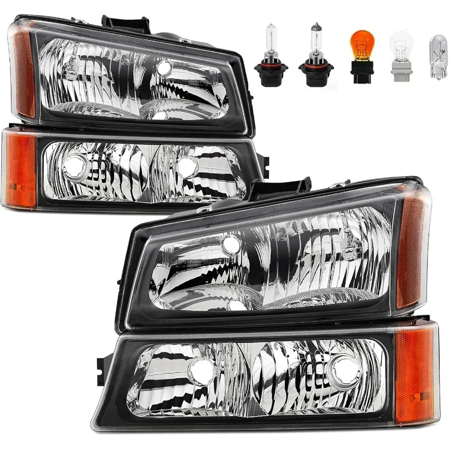 

Черный корпус Янтарные фары в сборе с лампочками для автомобилей Chevy Silverado 1500 2500 3500 2003-2006 годов и Avalanche