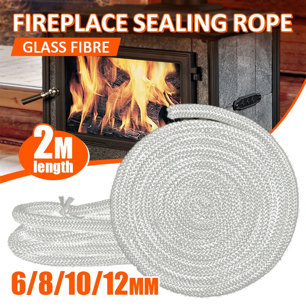 White Stove Fire Rope 6/8/10/12mm 2m Length Log Burner High Temperature Fireproof Door Sealing Rope Retardant Seal Gasket