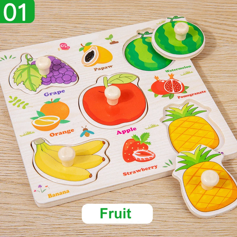 Holzpuzzle Montessori Spielzeug für Kinder Cartoon Tier Verkehr Hand Greifbretter Frühes Lernen Lernspielzeug für Kinder
