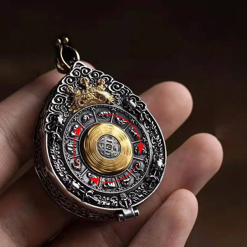 

Retro Stock Ethnic Style Nine Palace Bagua Gawu Box Necklace Men's Thai Silver Personality Temperament Domineering Lucky Pendant
