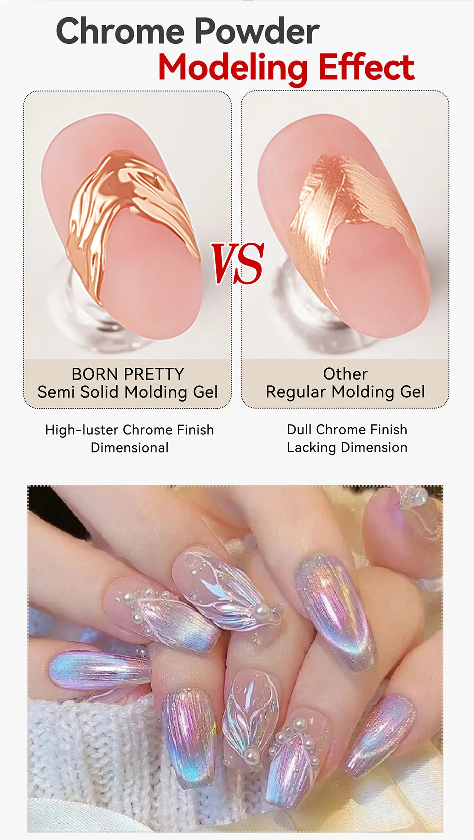 BORN PRETTY 5 g halbfestes Modelliergel für Chrompuder, 3D-transparentes, formendes Nail-Art-Gel, multifunktionales 4-in-1-UV-Gel – Detail 3