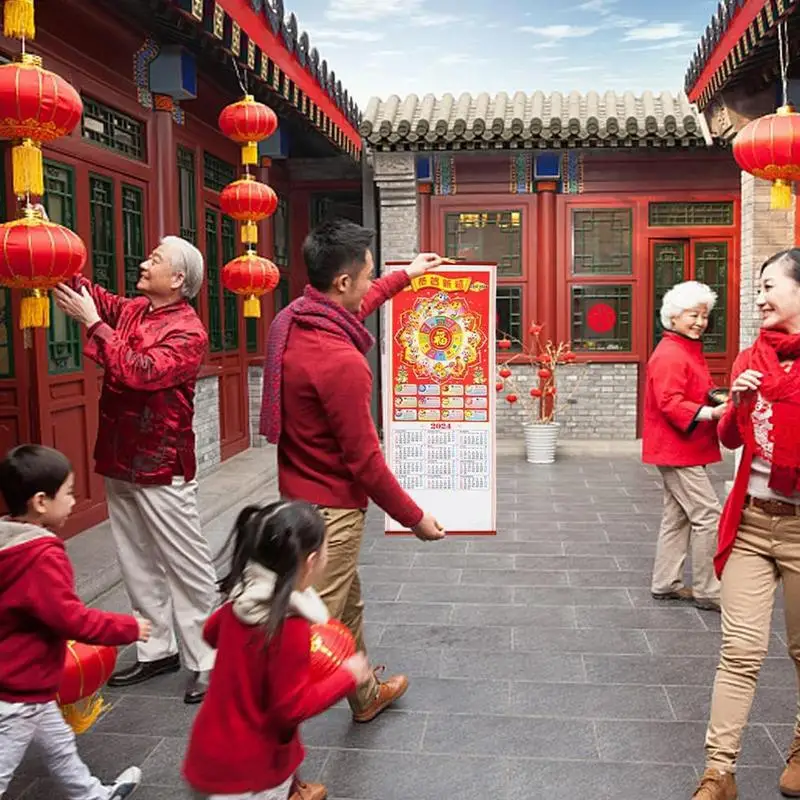 Calendario del capodanno cinese 2024 cinese God Of Wealth Wall Scroll Calendar 2024 calendario lunare cinese animali zodiacali mensile