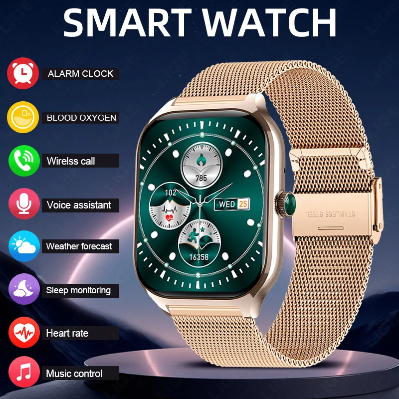 

LIGE Новые 2,01 дюйма HD Смарт-часы для мужчин и женщин Спорт Фитнес Мониторинг сердечного ритма Мужской браслет Bluetooth Вызов Женские умные часы