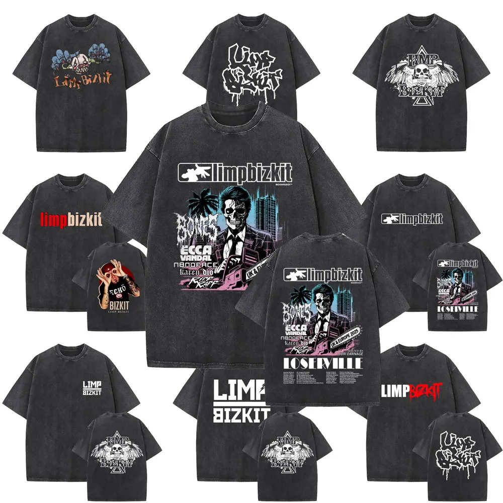 

Washed Vintage Rock Band Limp Bizkit UK and Europe Tour 2025 T-shirt Men Women Hip Hop Oversized Short Sleeve T Shirt Streetwear