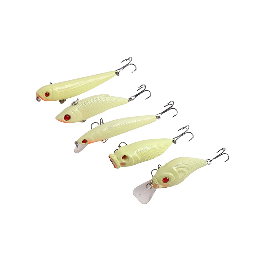 5 قطعة/صندوق ليلة الطعم الثابت عدة الاصطناعي Wobblers ل بايك التصيد الأسماك مضيئة أسماك بوبر كرنك قلم رصاص Vib الصيد السحر مجموعة