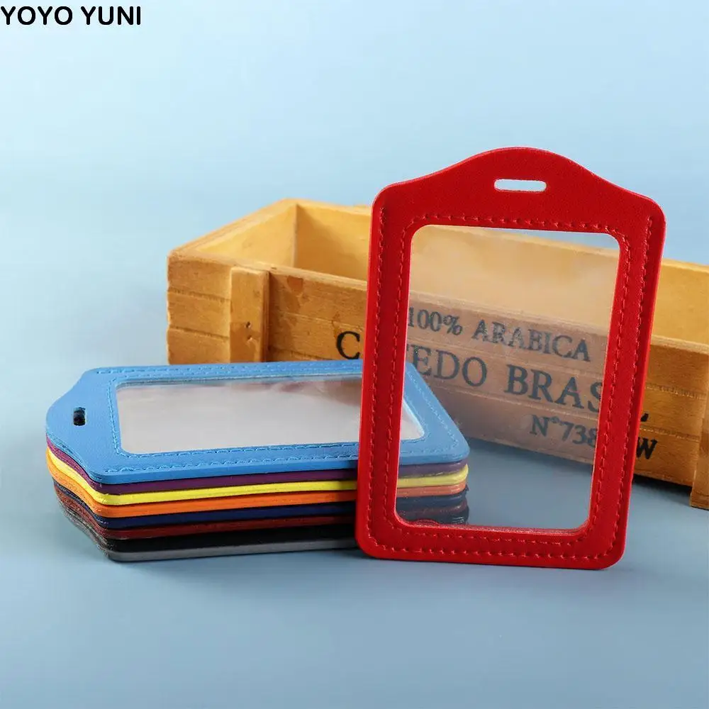 

PU Leather ID Badge Case Double-Sided Transparent Business Card Holder Colorful Work Identity Name Card Cover Bus Card