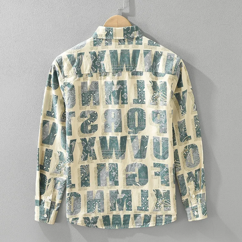 2024 Nieuwe Lange Mouw Bedrukt Shirt Voor Heren Nieuw Katoen Casual Modieuze Herenkleding Oversized Letter