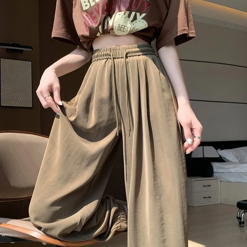 Bla taille haute pantalon à jambes larges femmes été mince nouveau Sle décontracté neuf Points Protection solaire Harlan carotte pantalon coupe ample