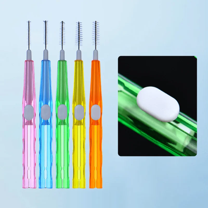 10pcs Portable Push-Pull Interdental Brush Orthodontic Bracket Cleaning Toothbrush Uncovered Interdental Oral Cleaning Tools
