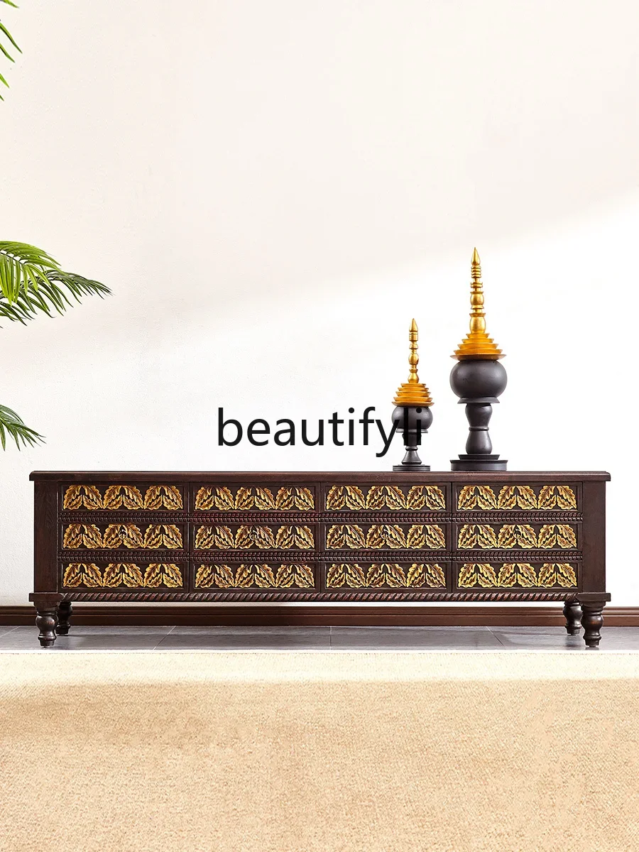 South East Asia style solid wood living room TV cabinet, Thai homestay furniture light luxury floor cabinet locker