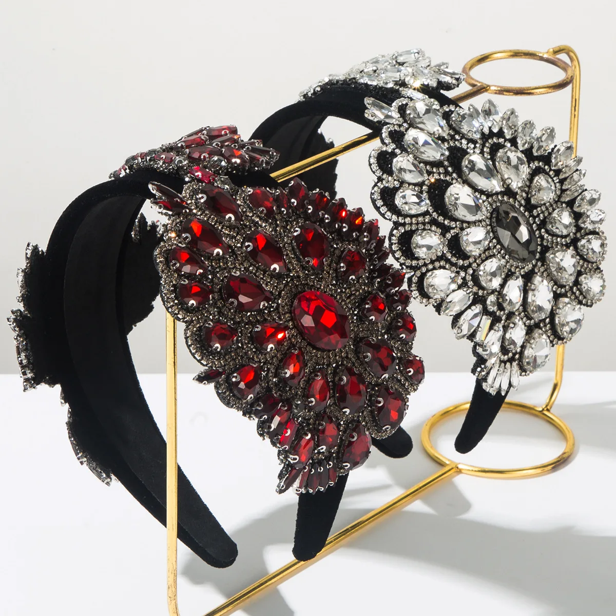 

European and American Retro New Flower Heavy Industry Baroque Diamond Wide Edge Headband Ball Hair Accessories