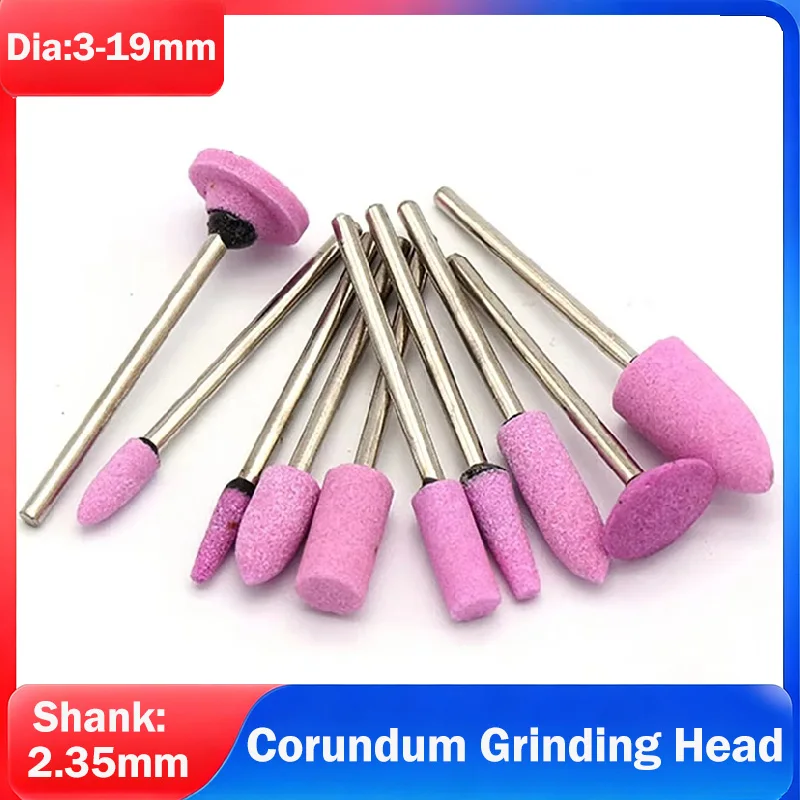 Dia 3-19mm Grinding Wheel Head Ceramic Corundum Grinding Head 2.35mm Shank Abrasive Mounted Stone Cylindrical For Rotary Tools