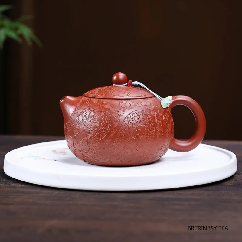 360ml Chinese Yixing Purple Clay Teapot Handmade Dragon Pattern Xishi Tea Pot Raw Ore Dahongpao Kettle Household Zisha Tea Set