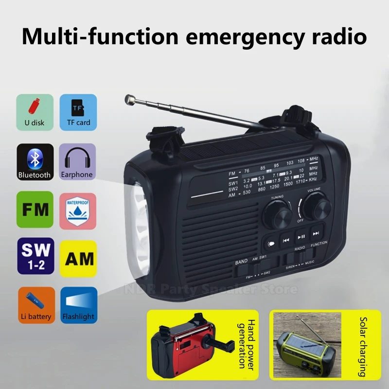 

Solar Blue Tooth Speakers High-power Subwoofer Unit Professional Multi-band Receiver AM FM Sw1-2 Radio with Telescopic Antenna