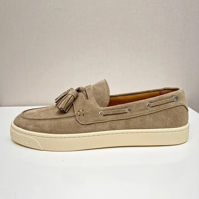 

Men Loafers Shoes Round Toe Top Quality Genuine Leather Casual Shoes Lace Up Suede Leather Flats Men Flat Sole Walking Shoes