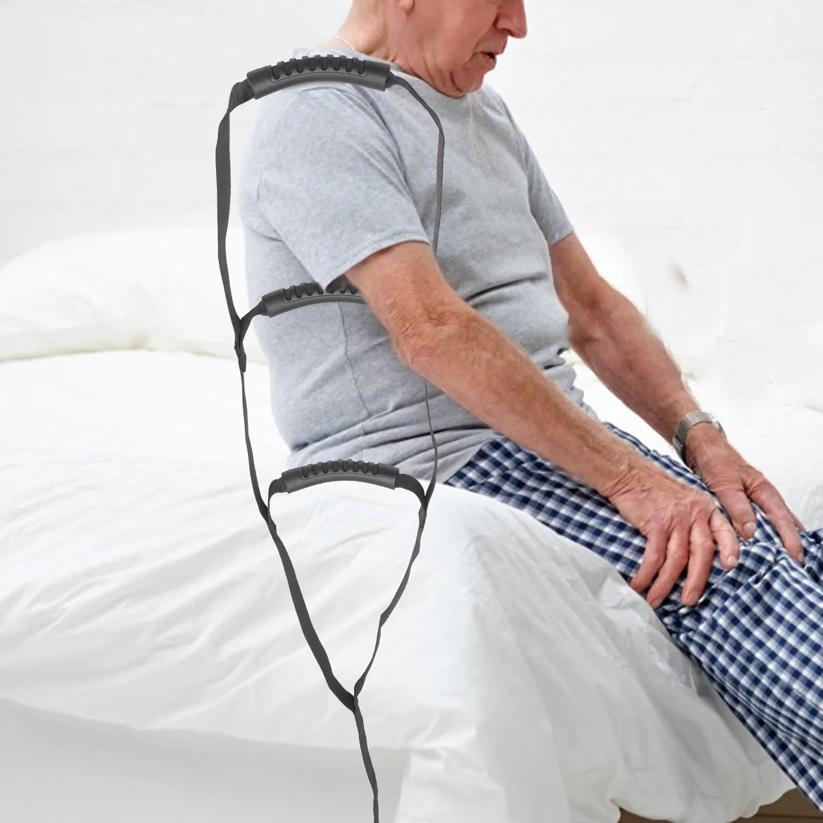 

Elder Bed Ladder Adjustable Bed Ladder for Seniors Disabled Pull Up Belt Sit Up Assist Strap Lightweight Foldable Travel