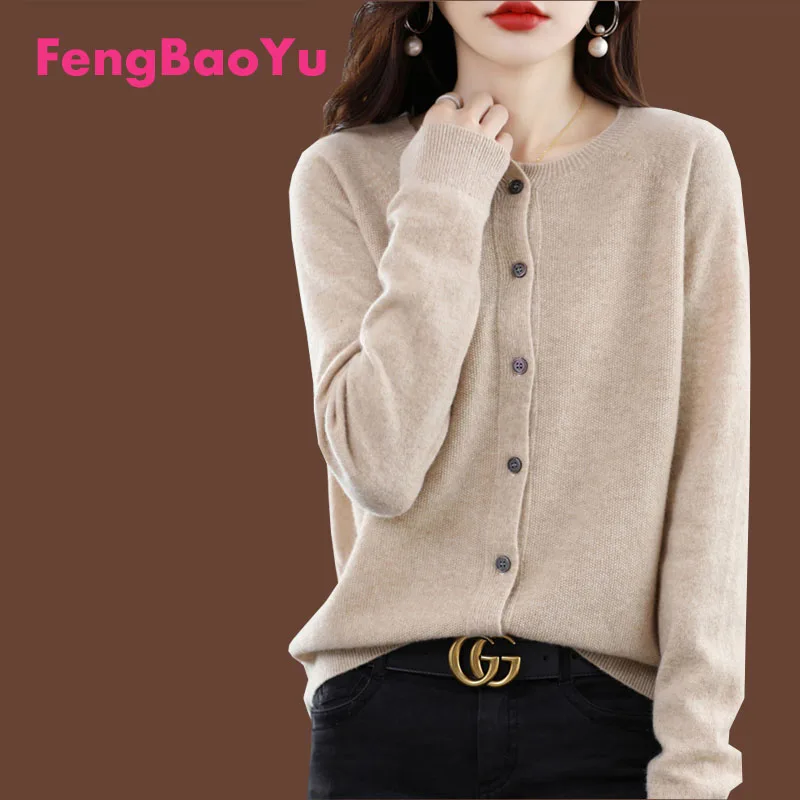 

Fengbaoyu Spring and Autumn Ladies Cashmere Wool Round Neck Sweater Coat Cardigan Thin Loose Sweater Temperament Elegant Blouse