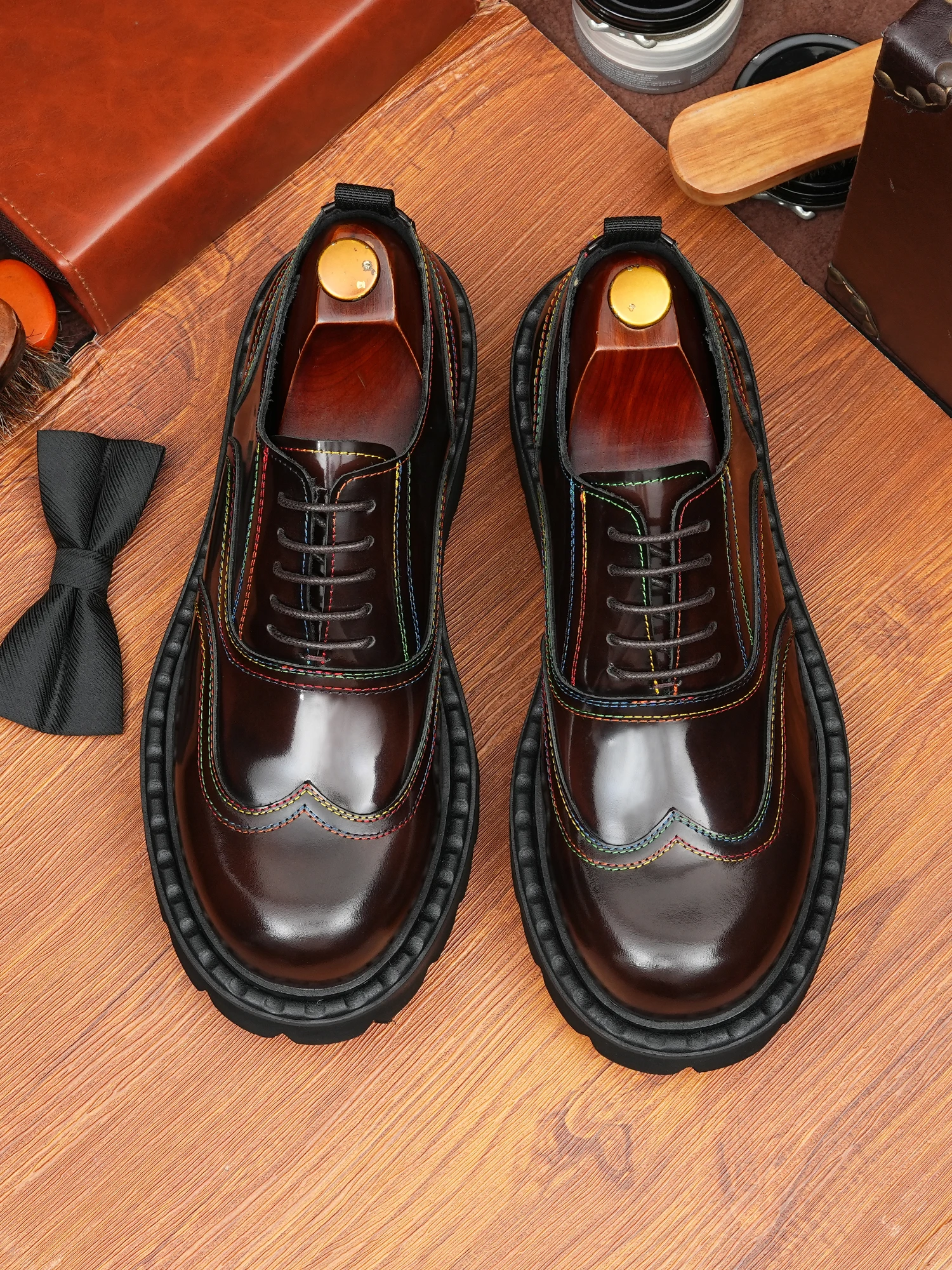 2025 Business Leather Shoes: Engraved Platform Lace-Up - alternate angle