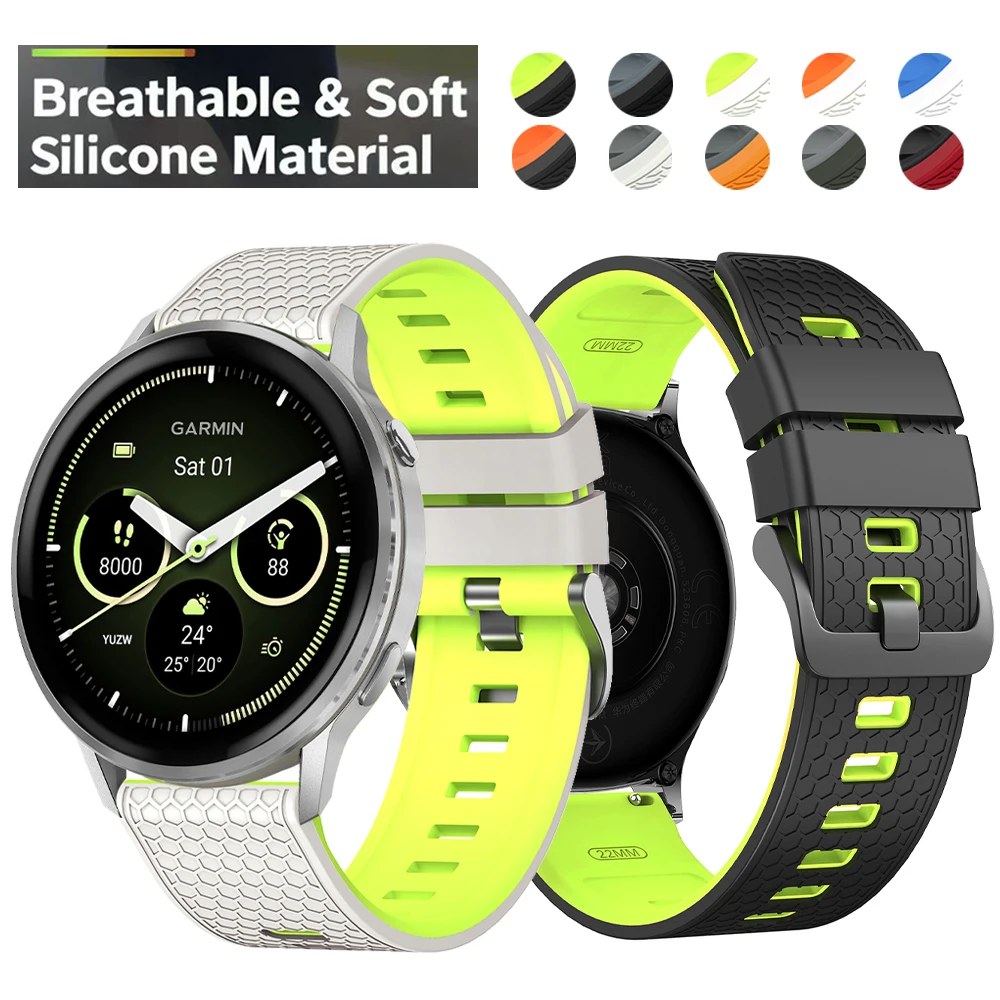 22mm Sports Silicone Strap For Garmin Forerunner 570 47mm 265 255 Music Vivoactive 4 Venu 4 3 2 Smart Watch Band Soft Wristbands