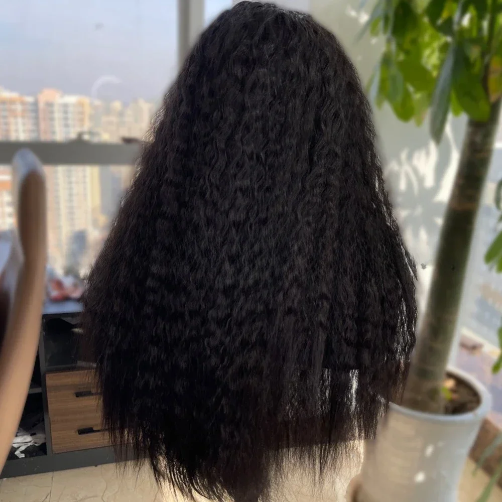 210% Gęstość Kinky Straight 13x4 Lace Front Synthetic Middle Part Long Straight Wig For Women Yaki Straight Transparent Lace Wig