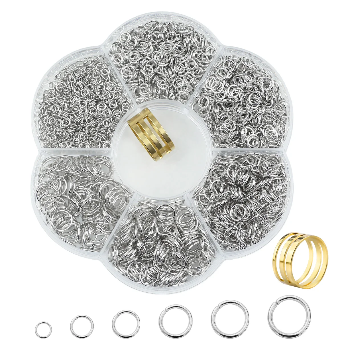 Kit de 100g de Anillas Abiertas de Acero Inoxidable de 3-8mm de Tamaños Mixtos, Plateadas y Doradas KC, para Bisutería DIY de Pulseras y Collares