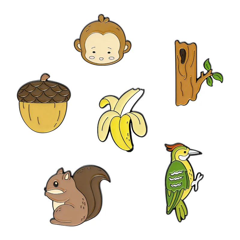 Animals monkey squirrel Woodpecker banana Enamel Pins Brooches Clothing Backpack Lapel Badges Jewelry Accessories For unisex gif