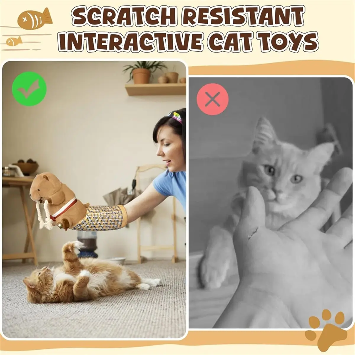 A95G Cat Wrestling Glove, Cats Puppet Wrestler with Tough Padding for Safe Interactive Play, for Boredom Busting Training