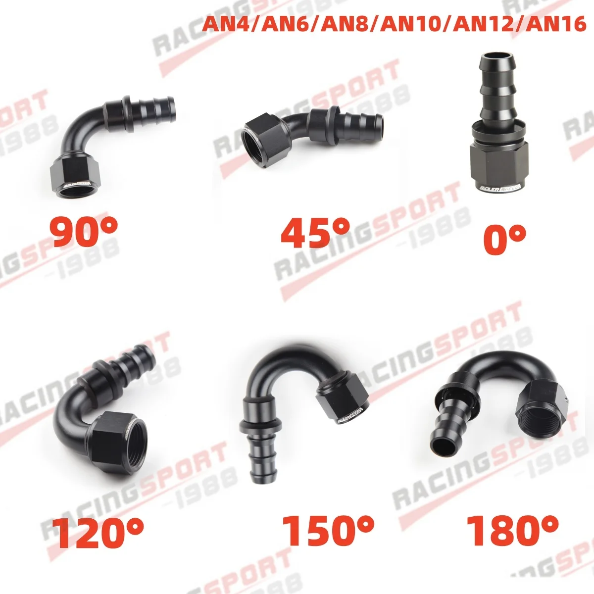 Universal Aluminum AN4 AN6 AN8 AN10 AN12 Oil Fuel Fitting Oil Fuel Push On Hose 0° 45° 90° 120° 150° 180° Rubber Tube Hose End