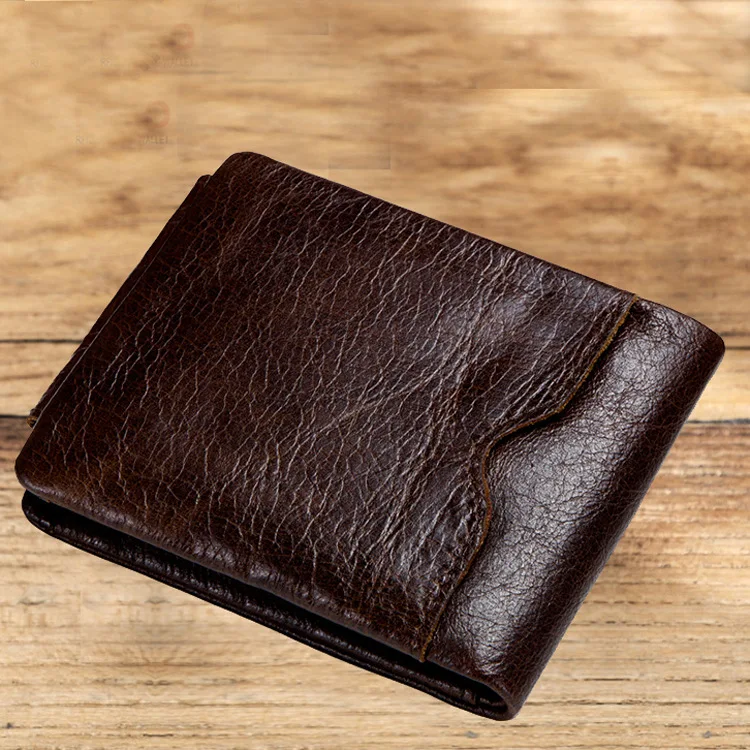 

HTS1-GMW009A Retro Crazy Horse Leather Triple Fold Men's Wallet Casual Horizontal Real Leather Wallet